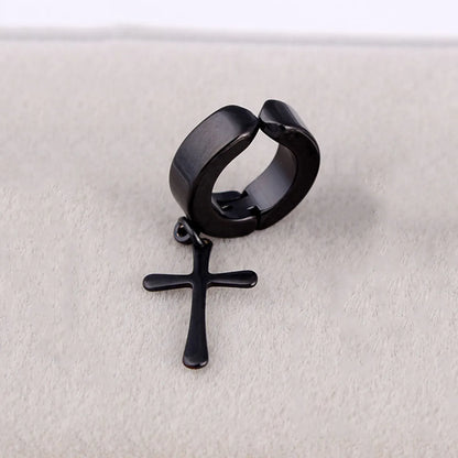 1 Piece Gothic Hip-Hop Punk Cross Plating 304 Stainless Steel Black Plated Drop Earrings