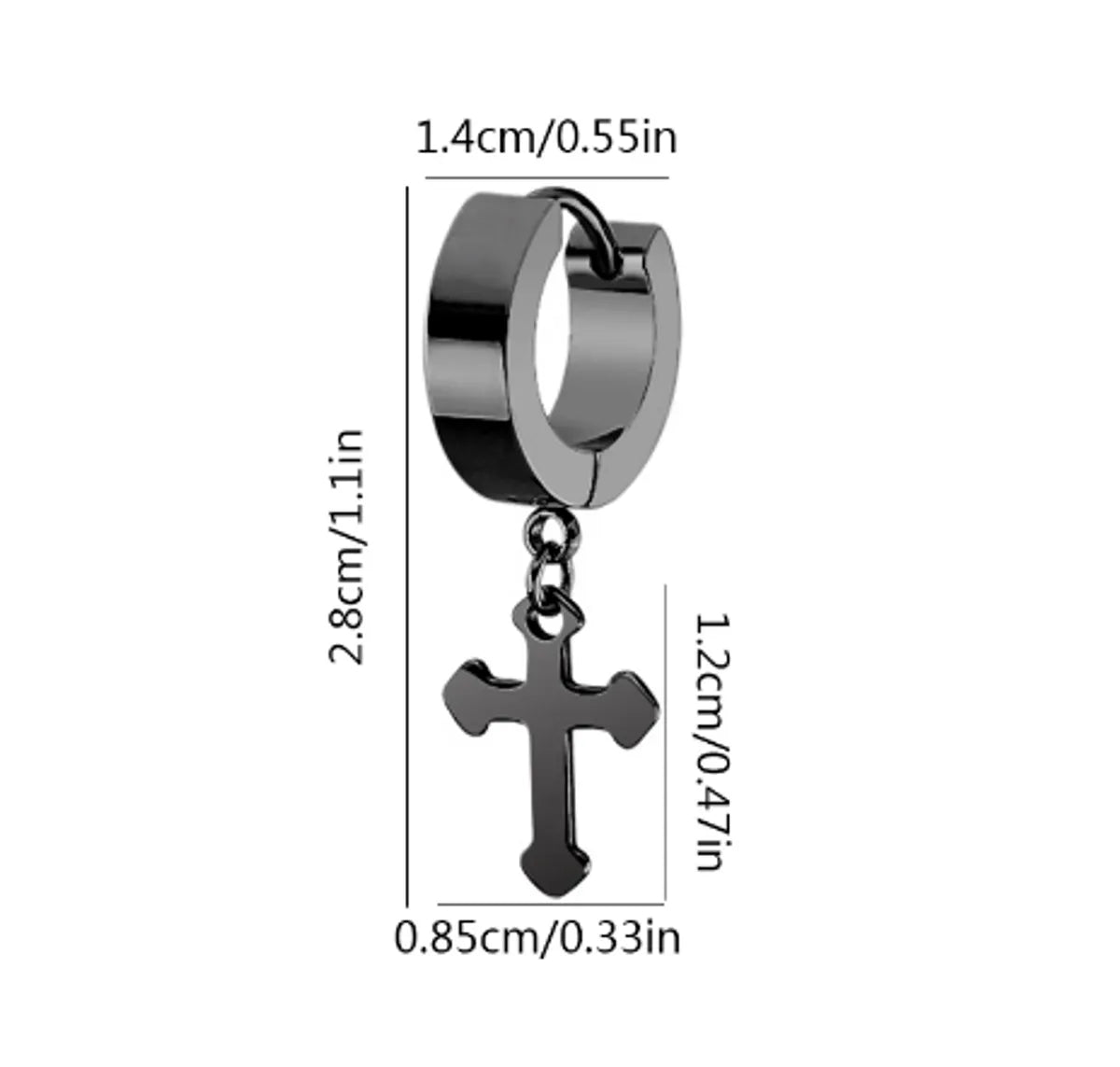 1 Piece Gothic Hip-Hop Punk Cross Plating 304 Stainless Steel Black Plated Drop Earrings