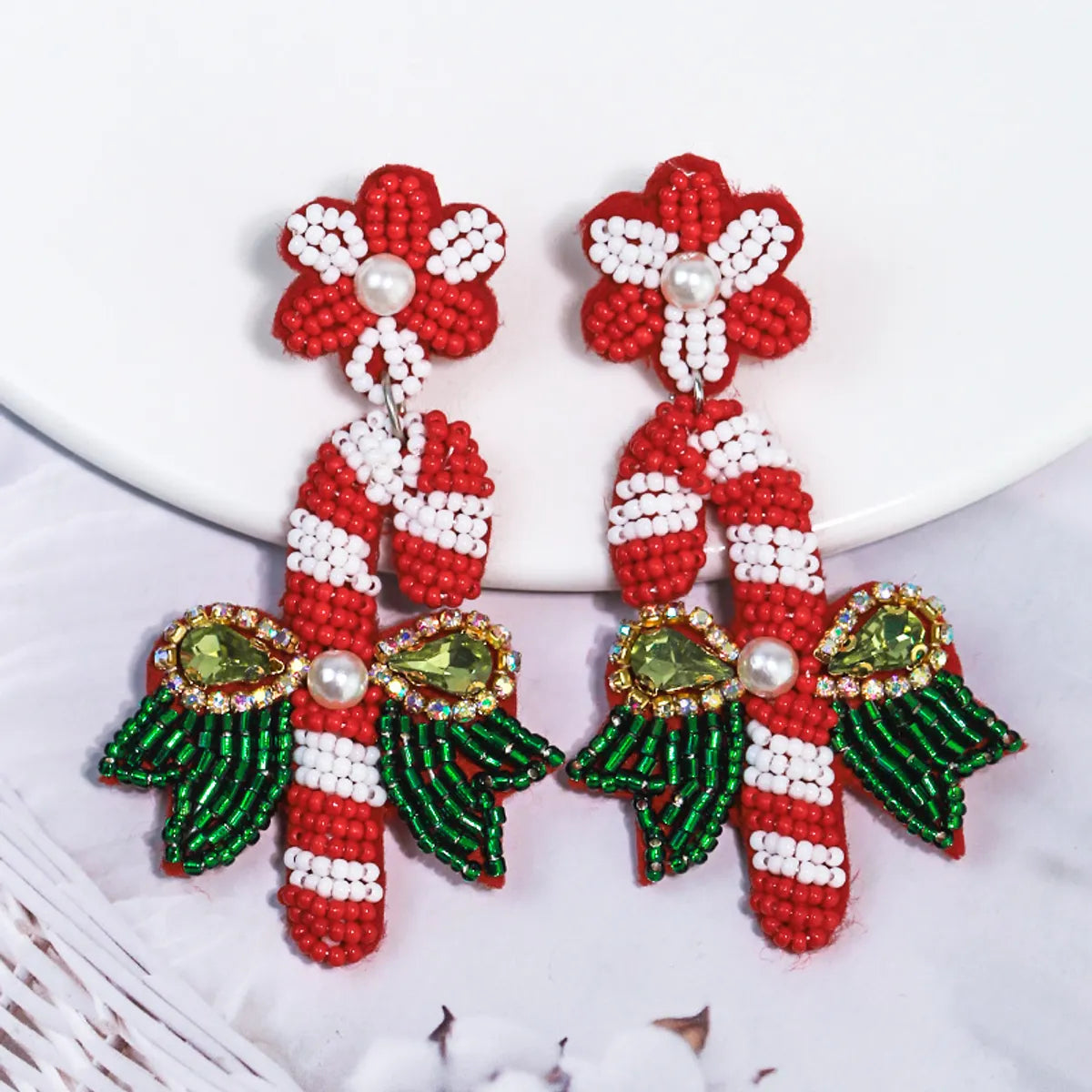 1 Piece Handmade Christmas Hat Christmas Tree Bell Handmade Plating Cloth Silver Plated Drop Earrings