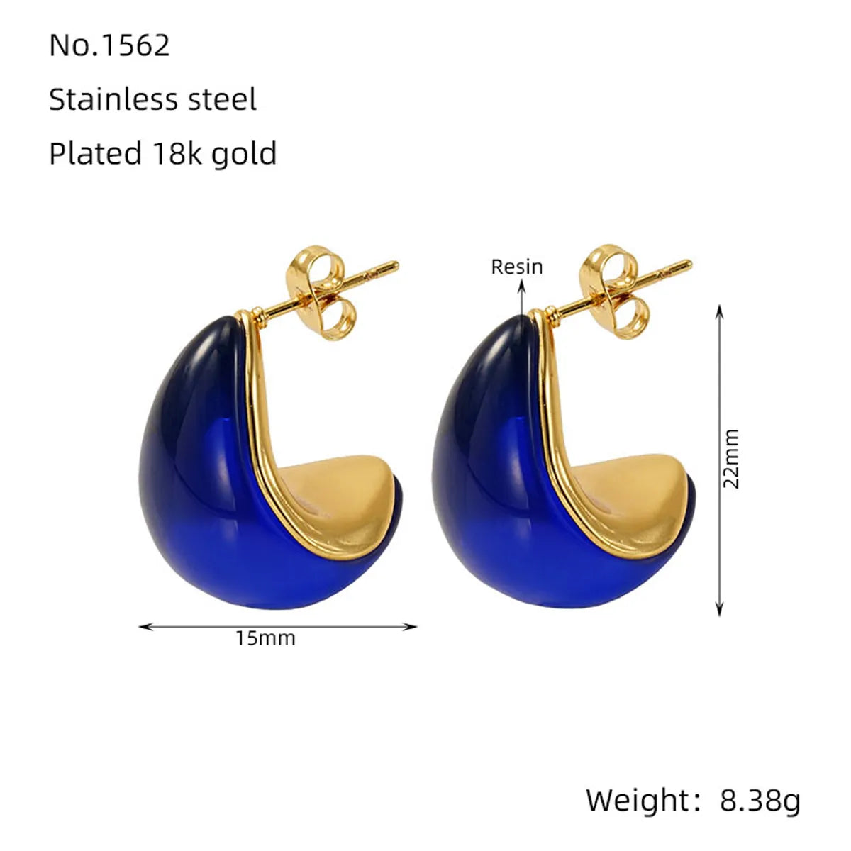 1 Piece Hawaiian Tropical Water Droplets Polishing 304 Stainless Steel Resin 18K Gold Plated Ear Studs