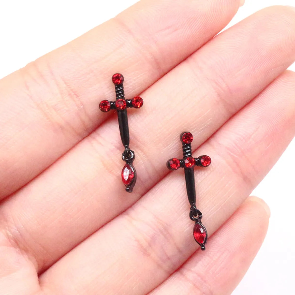 1 Piece Hip-Hop Artistic Streetwear Cross Plating Inlay Copper Rhinestones White Gold Plated Ear Studs