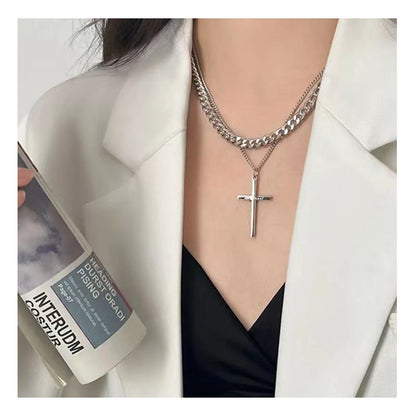 1 Piece Hip-hop Cross Card Stainless Steel Plating Layered Necklaces