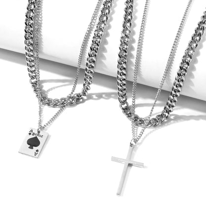 1 Piece Hip-hop Cross Card Stainless Steel Plating Layered Necklaces