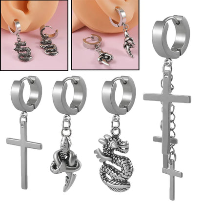 1 Piece Hip-Hop Cross Snake 304 Stainless Steel Drop Earrings