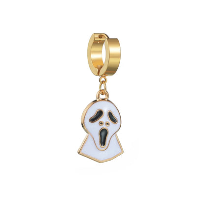 1 Piece Hip-Hop Funny Halloween Pattern Ghost Moon Enamel 304 Stainless Steel Drop Earrings