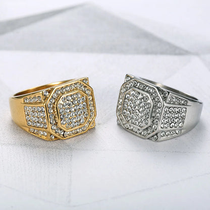 1 Piece Hip-Hop Geometric Titanium Steel Inlay Rhinestones Men'S Rings