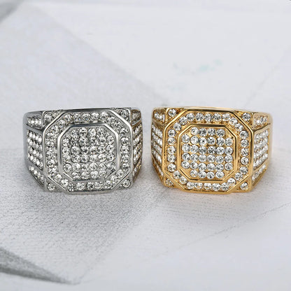 1 Piece Hip-Hop Geometric Titanium Steel Inlay Rhinestones Men'S Rings