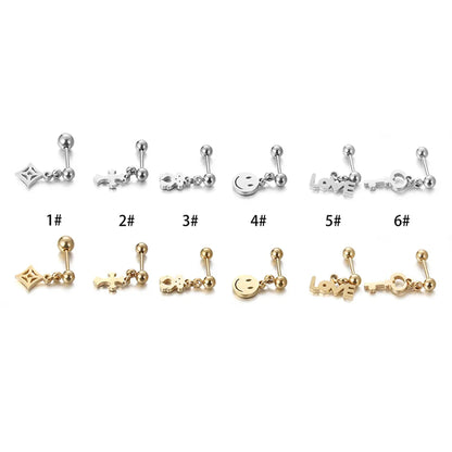 1 Piece Hip-hop Love Cross Smiley Face Stainless Steel Ear Studs