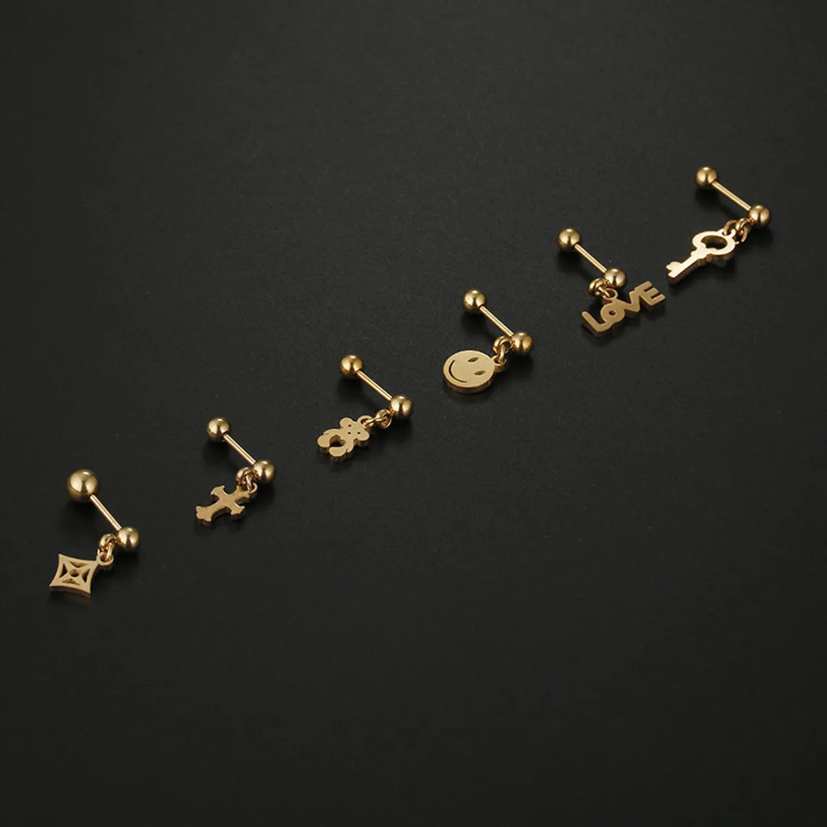 1 Piece Hip-hop Love Cross Smiley Face Stainless Steel Ear Studs