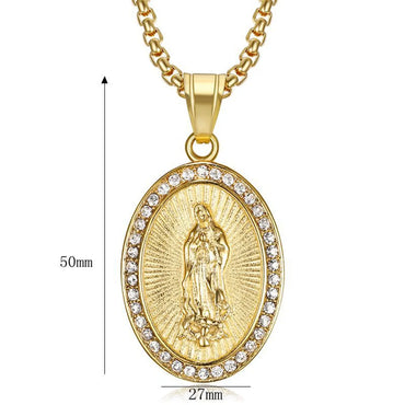 1 Piece Hip-Hop Oval Stainless Steel Inlay Rhinestones Men'S Pendant Necklace