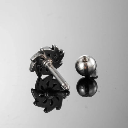 1 Piece Hip-Hop Rock Cool Style Sun Flower Snake Inlay 316 Stainless Steel  Zircon Ear Studs