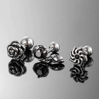 1 Piece Hip-Hop Rock Cool Style Sun Flower Snake Inlay 316 Stainless Steel  Zircon Ear Studs