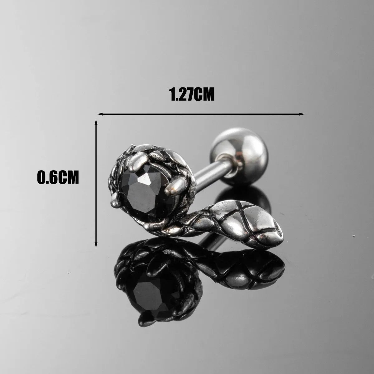 1 Piece Hip-Hop Rock Cool Style Sun Flower Snake Inlay 316 Stainless Steel  Zircon Ear Studs