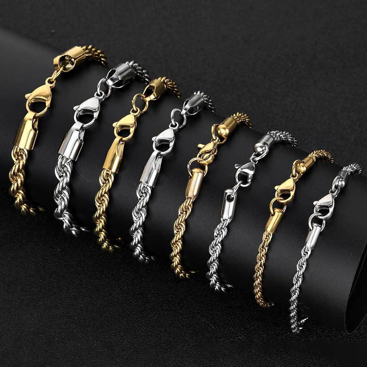 Hip-Hop Solid Color Twist Stainless Steel Plating 18k Gold Plated Unisex Bracelets Necklace