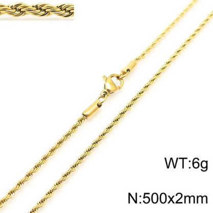 Hip-Hop Solid Color Twist Stainless Steel Plating 18k Gold Plated Unisex Bracelets Necklace