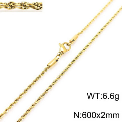 Hip-Hop Solid Color Twist Stainless Steel Plating 18k Gold Plated Unisex Bracelets Necklace