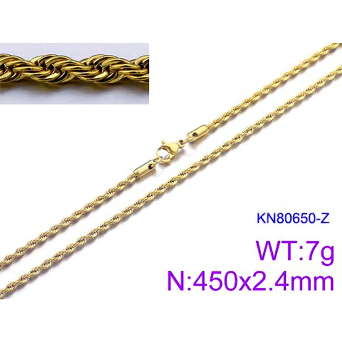 Hip-Hop Solid Color Twist Stainless Steel Plating 18k Gold Plated Unisex Bracelets Necklace