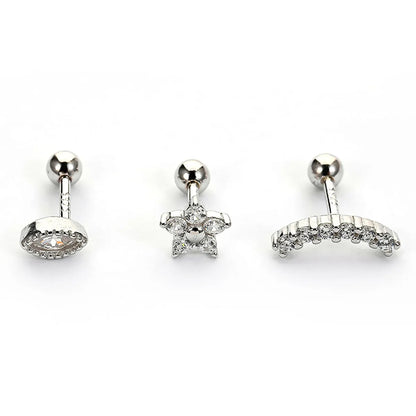 1 Piece Hip-hop Streetwear Flower Plating Inlay Sterling Silver Zircon Ear Studs