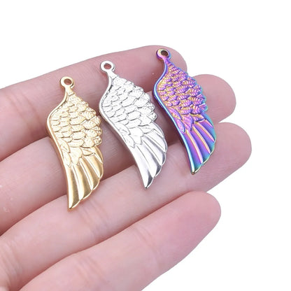 1 Piece Hole 1~1.9mm 304 Stainless Steel 18K Gold Plated Wings Polished Pendant