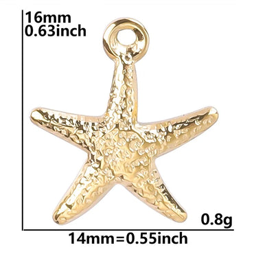 1 Piece Hole 1~1.9mm 304 Stainless Steel 18K Gold Plated Starfish Sandblasted Polished Pendant