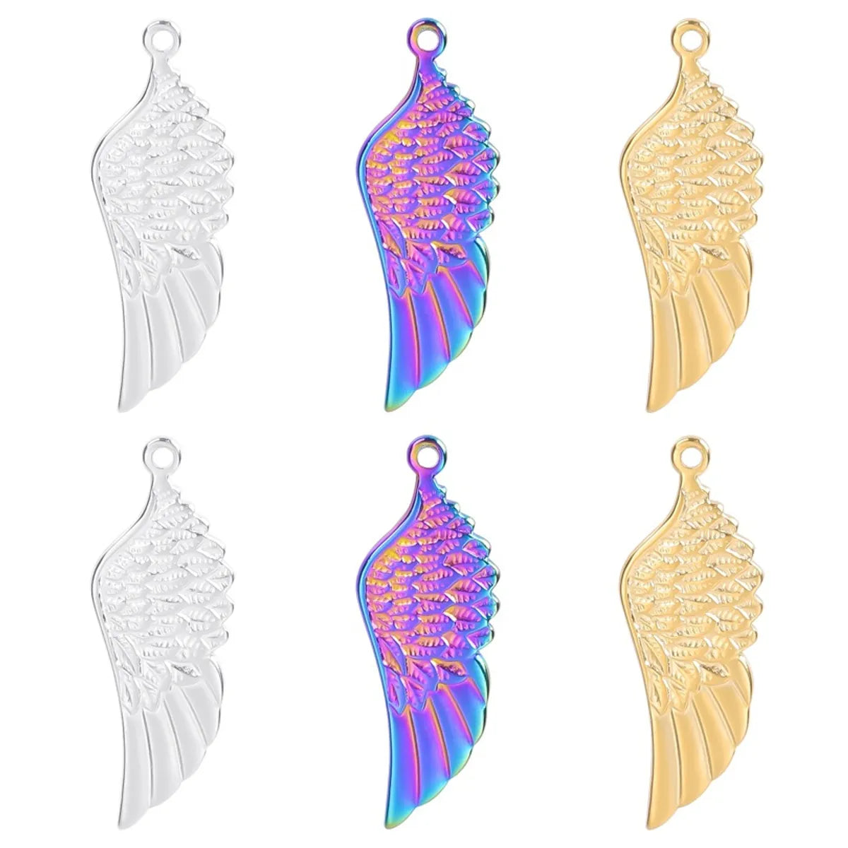 1 Piece Hole 1~1.9mm 304 Stainless Steel 18K Gold Plated Wings Polished Pendant