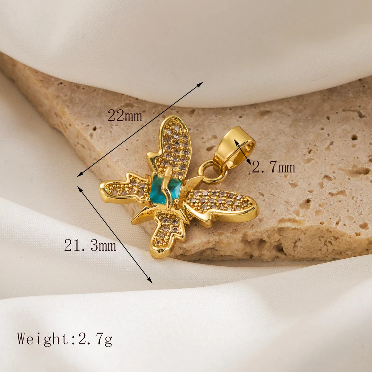 1 Piece Hole 2~2.9mm Copper Zircon 18K Gold Plated Butterfly Pendant