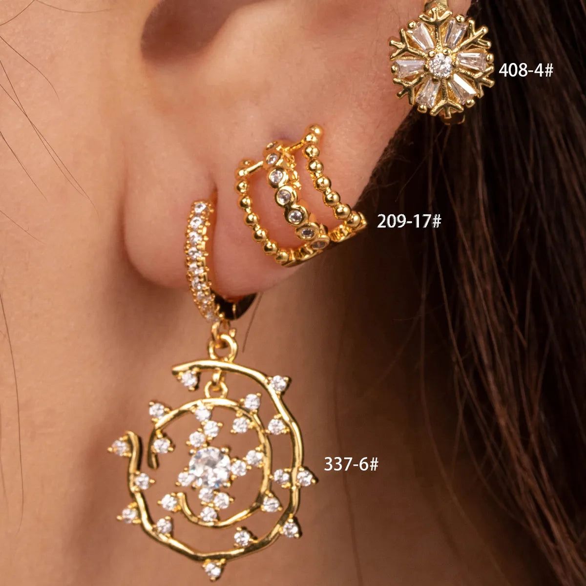 1 Piece IG Style C Shape Flower Inlay Stainless Steel Copper Zircon Hoop Earrings