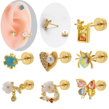 1 Piece Ig Style Cool Style Butterfly Plating Inlay Titanium Alloy Zircon 18k Gold Plated Ear Studs