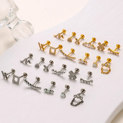 1 Piece Ig Style Cool Style Geometric Water Droplets Plating Inlay Titanium Alloy Zircon 18k Gold Plated Ear Studs