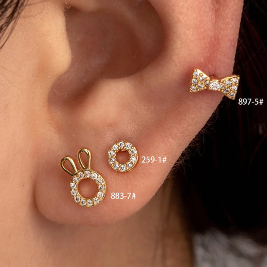 1 Piece IG Style Cute Simple Style Rabbit Circle Bow Knot Hollow Out Inlay Copper Zircon Ear Studs