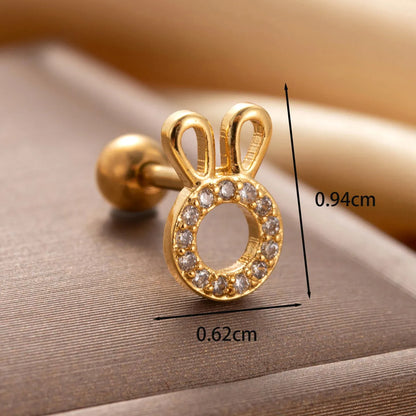 1 Piece IG Style Cute Simple Style Rabbit Circle Bow Knot Hollow Out Inlay Copper Zircon Ear Studs