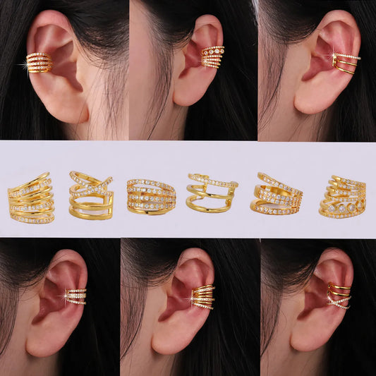 1 Piece IG Style Elegant Geometric Inlay Copper Zircon 18K Gold Plated Ear Cuffs