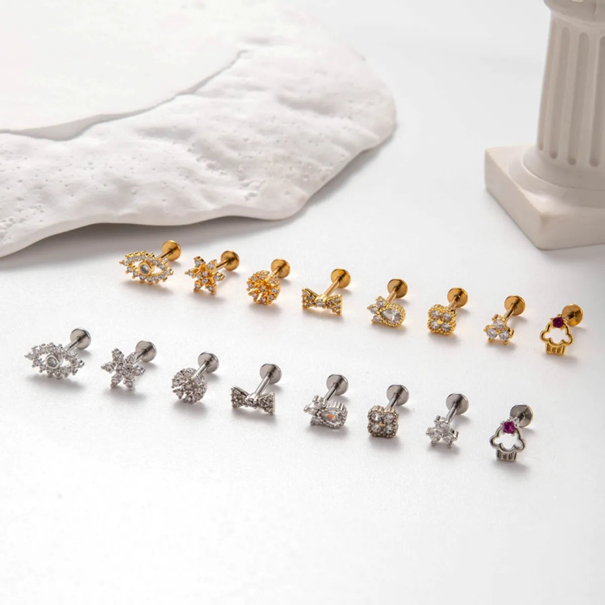 1 Piece Ig Style French Style Korean Style Flower Bow Knot Inlay Titanium Alloy Zircon Ear Studs