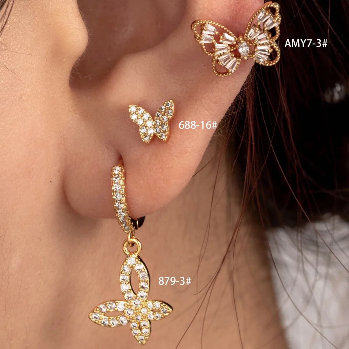 1 Piece IG Style French Style Simple Style Butterfly Hollow Out Inlay Copper Zircon Drop Earrings Ear Studs