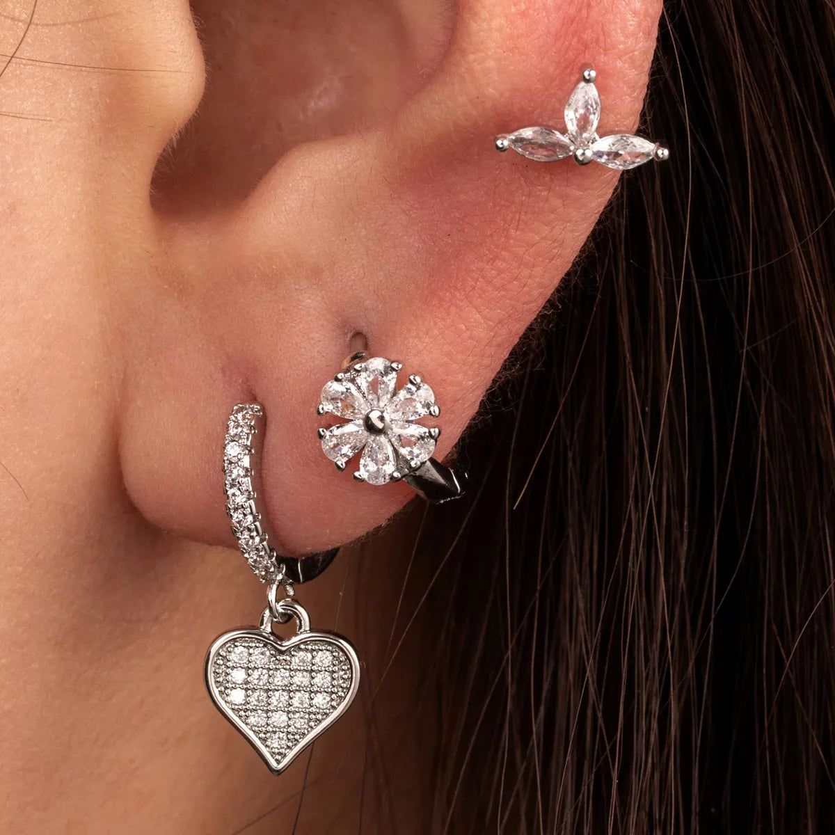 1 Piece Ig Style French Style Simple Style Heart Shape Flower Inlay Copper Zircon Drop Earrings Earrings Ear Studs