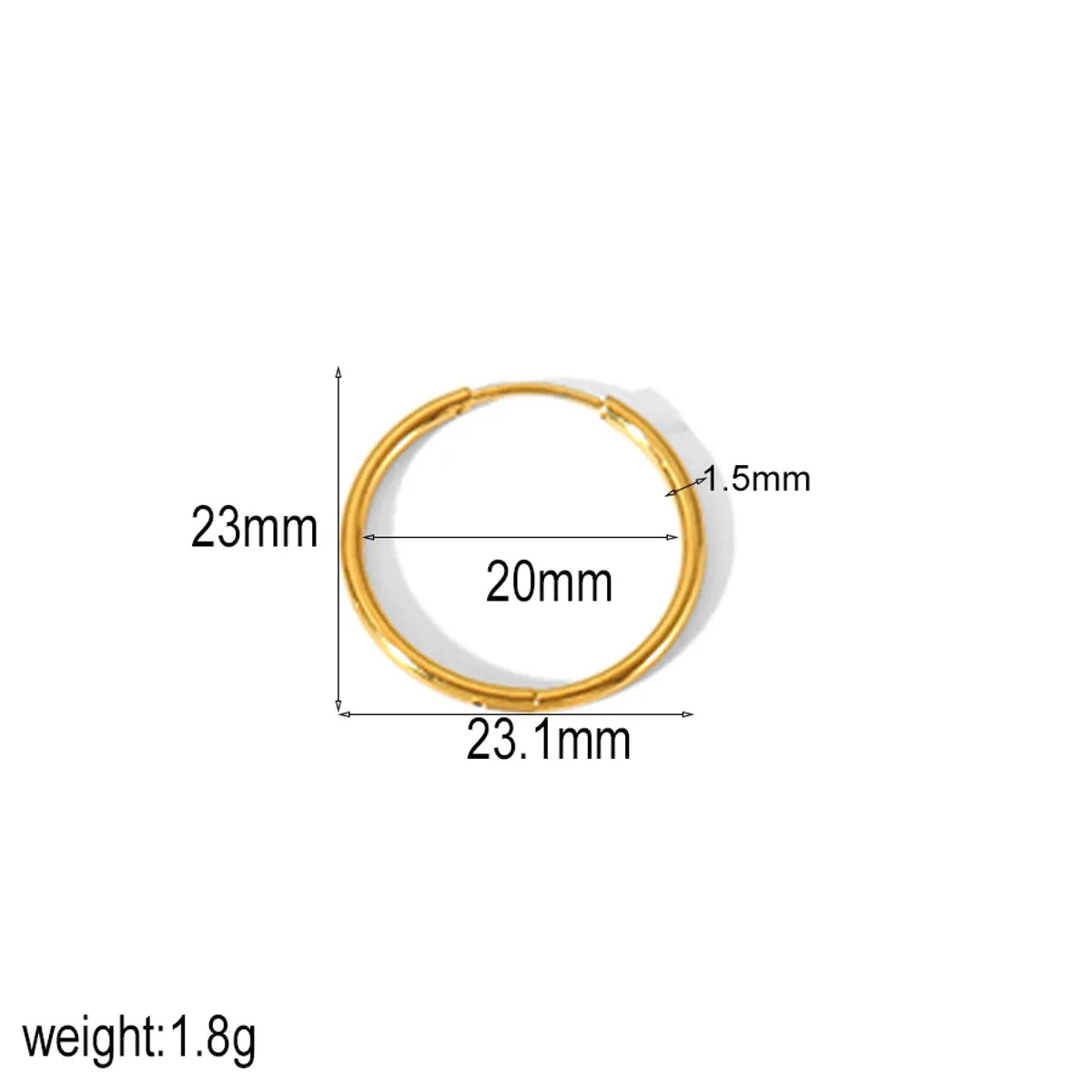 1 Piece IG Style Geometric Circle Plating 304 Stainless Steel 18K Gold Plated Hoop Earrings