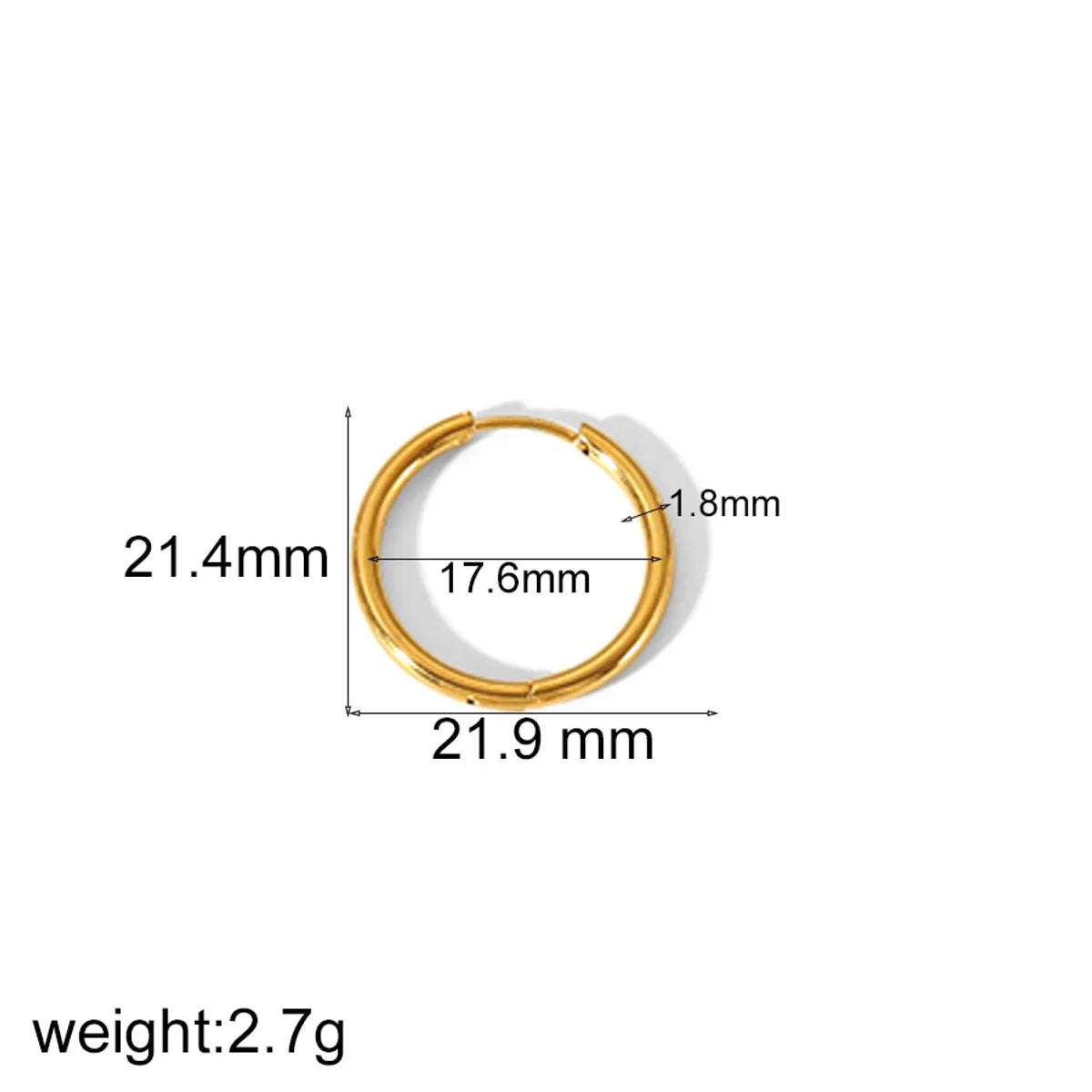 1 Piece IG Style Geometric Circle Plating 304 Stainless Steel 18K Gold Plated Hoop Earrings