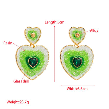 1 Piece IG Style Heart Shape Inlay Alloy Resin Glass Drill Resin Glass Drill Drop Earrings