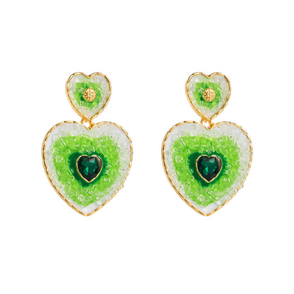 1 Piece IG Style Heart Shape Inlay Alloy Resin Glass Drill Resin Glass Drill Drop Earrings