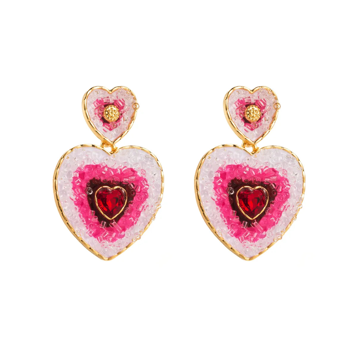 1 Piece IG Style Heart Shape Inlay Alloy Resin Glass Drill Resin Glass Drill Drop Earrings