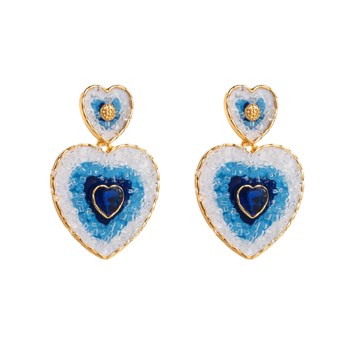 1 Piece IG Style Heart Shape Inlay Alloy Resin Glass Drill Resin Glass Drill Drop Earrings