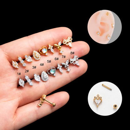 1 Piece Ig Style Korean Style Heart Shape Plating Inlay Stainless Steel Zircon 18k Gold Plated Ear Studs