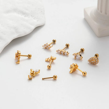 1 Piece Ig Style Korean Style Heart Shape Plating Inlay Stainless Steel Zircon 18k Gold Plated Ear Studs