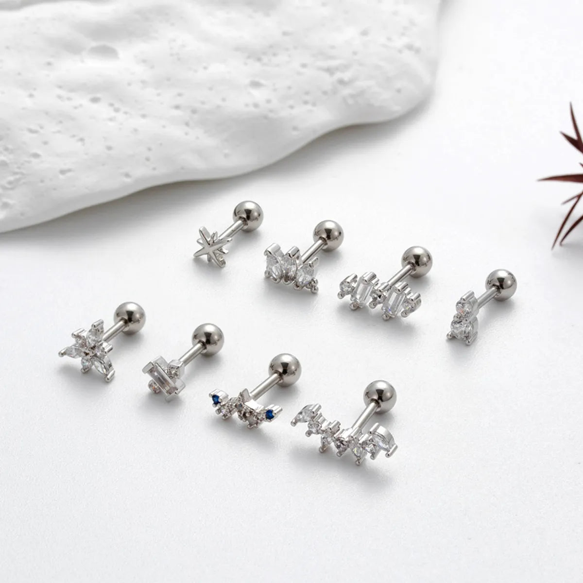 1 Piece Ig Style Korean Style Sector Flower Plating Inlay Stainless Steel Zircon 18k Gold Plated Ear Studs