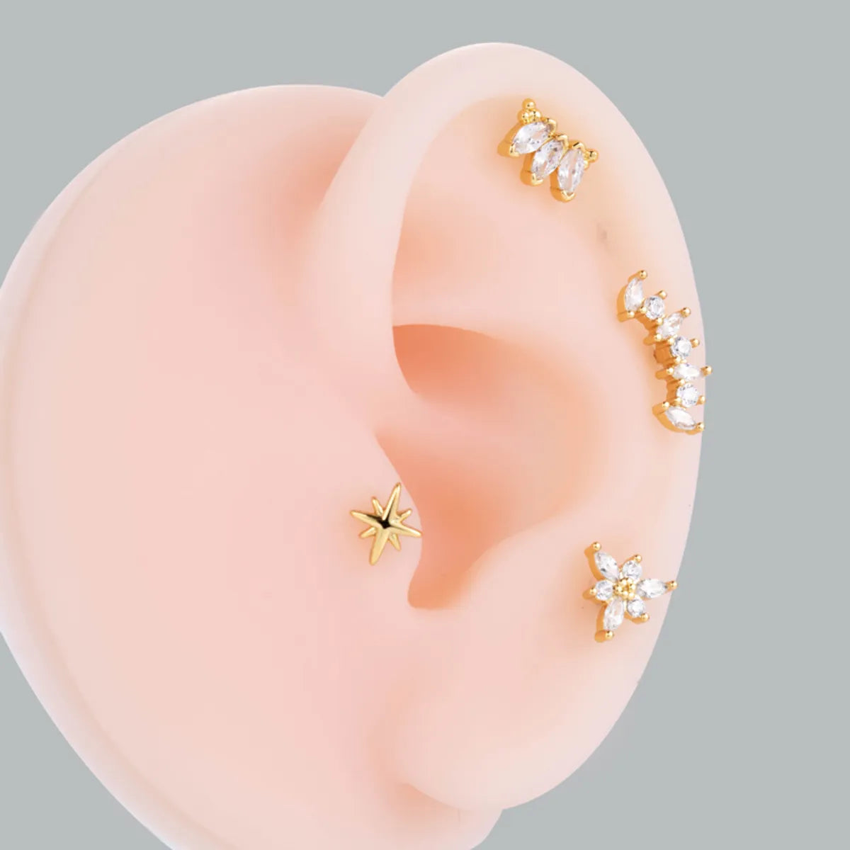 1 Piece Ig Style Korean Style Sector Flower Plating Inlay Stainless Steel Zircon 18k Gold Plated Ear Studs