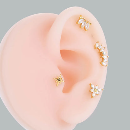 1 Piece Ig Style Korean Style Sector Flower Plating Inlay Stainless Steel Zircon 18k Gold Plated Ear Studs