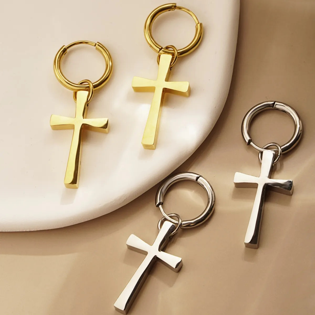 1 Piece IG Style Nordic Style Modern Style Cross Plating 304 Stainless Steel 18K Gold Plated Drop Earrings