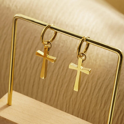 1 Piece IG Style Nordic Style Modern Style Cross Plating 304 Stainless Steel 18K Gold Plated Drop Earrings