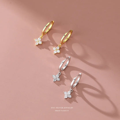 1 Piece IG Style Shiny Four Leaf Clover Inlay Copper Zircon White Gold Plated Gold Plated Drop Earrings