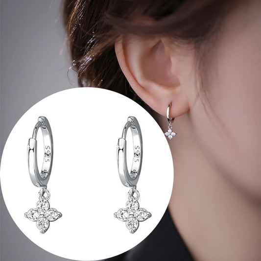 1 Piece IG Style Shiny Four Leaf Clover Inlay Copper Zircon White Gold Plated Gold Plated Drop Earrings